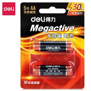 得力18500堿性5號電池2?？ㄑb(黑)